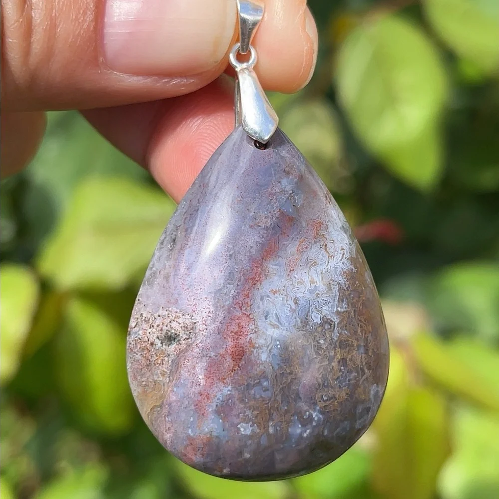 Sterling silver‎ 925 stamped purple colorful moss agate pendant